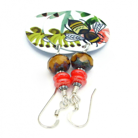 floral bees bee lover handmade jewelry faux tin