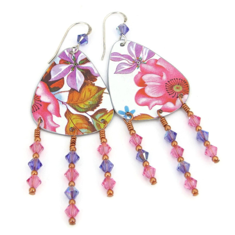 flower boho earrings handmade colorful vintage gift for women