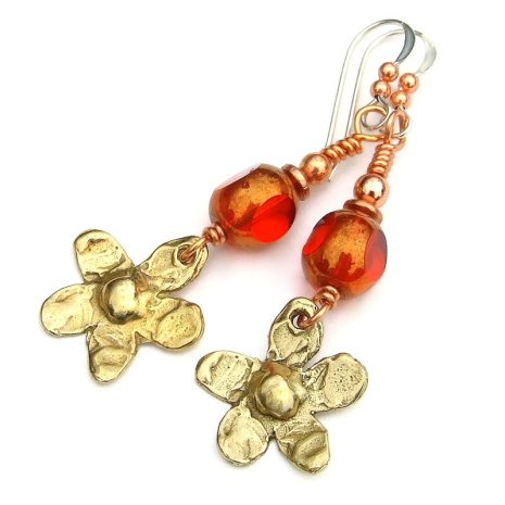 flower charm jewelry handmade gift for women gold bronze