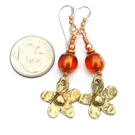 flower floral handmade jewelry gold bronze gift for her