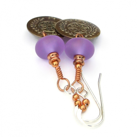 flower jewelry lavender lampwork brass copper