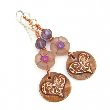 flower lover handmade hearts earrings boho gift for her