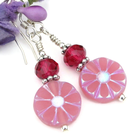 flower lover jewelry handmade daisy floral pink raspberry red