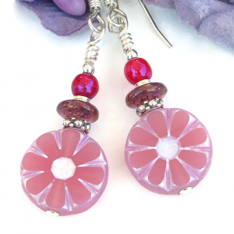 flower lover jewelry handmade daisy pink silver purple red