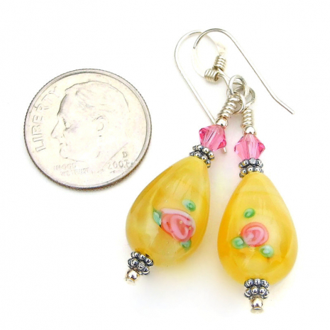 flower roses teardrop handmade jewelry gift for her