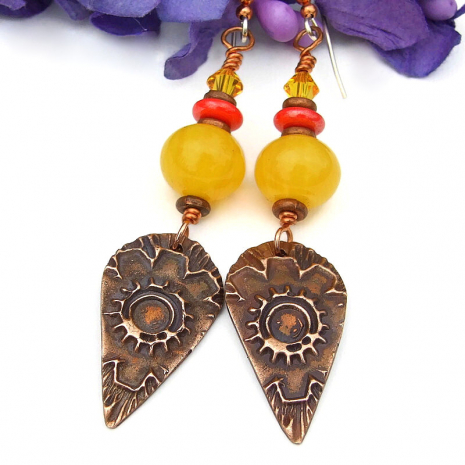 flower sun jewelry yellow red copper