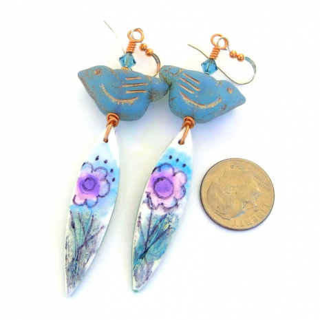 flowers birds handmade earrings