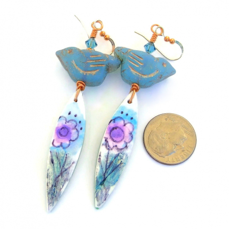 flowers birds handmade earrings boho