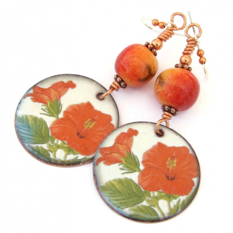 flowers hibiscus earrings handmade gift for her
