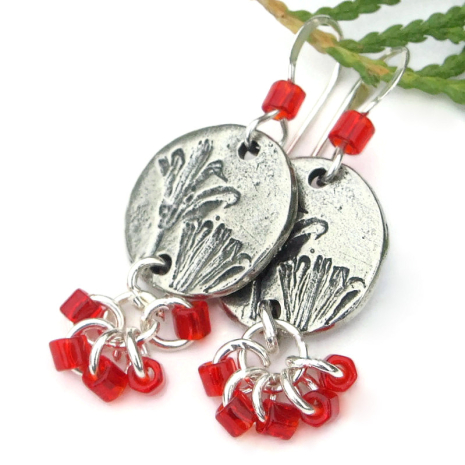 flowers lily handmade jewelry pewter red beads flower lover