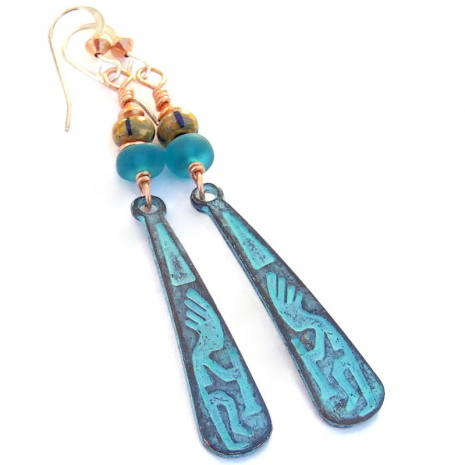 flute player kokopelli handmde earrings southwest turquoise jewelry gift