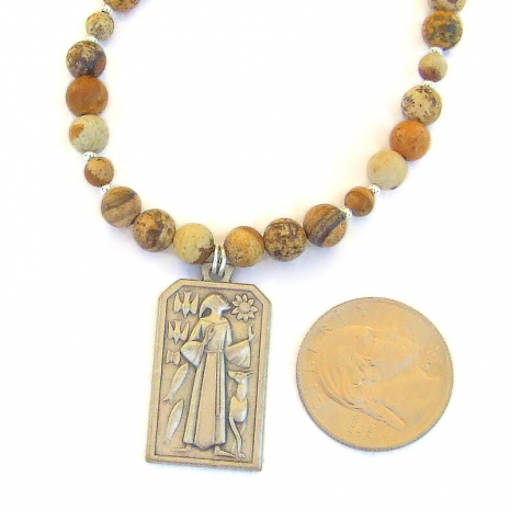 folk art style st francis animals pendant jewelry handmade picture jasper