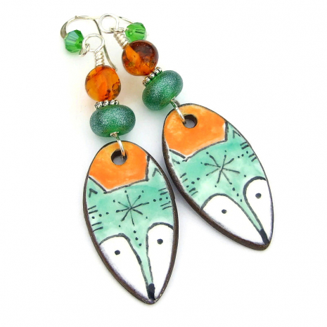 fox jewelry handmade hand painted gift for women
