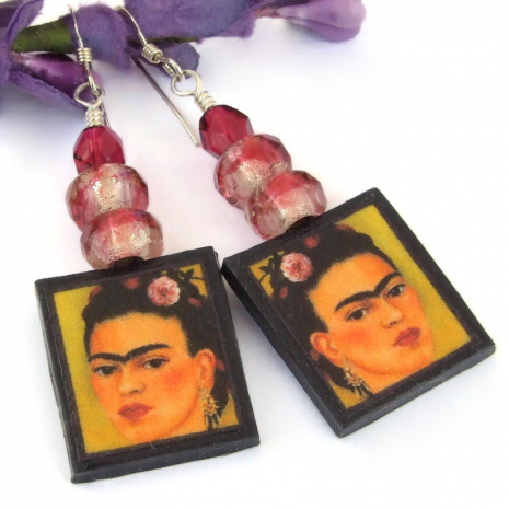 frida kahlo artisan handmade jewelry pink black lightweight