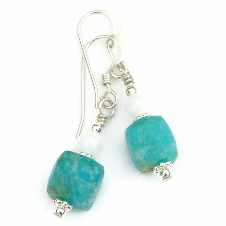 gemstone amazonite mother of pearl handmade earrings gift for her