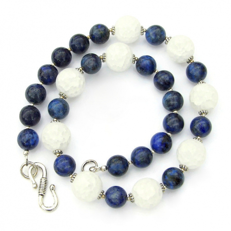 gemstone necklace crackle quartz lapis lazuli handmade gift for her