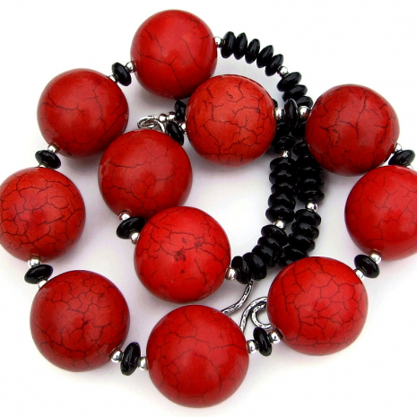 gemstone statement necklace red magnesite black onyx