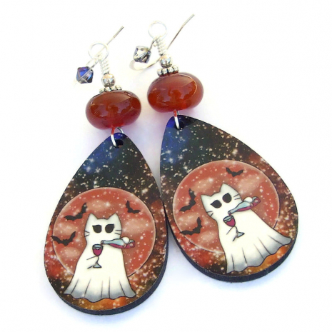 ghost cat halloween jewelry handmade gift for women