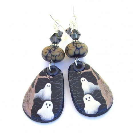ghost halloween earrings handmade spooky gift for women