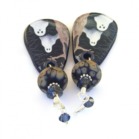 ghosts halloween handmade jewelry ceramic lampwork glass crystals