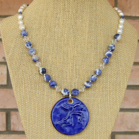 girl stars blue pendant necklace gift for women