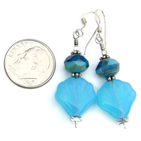 glass shell silver shell dragonfly earrings handmade gift for her