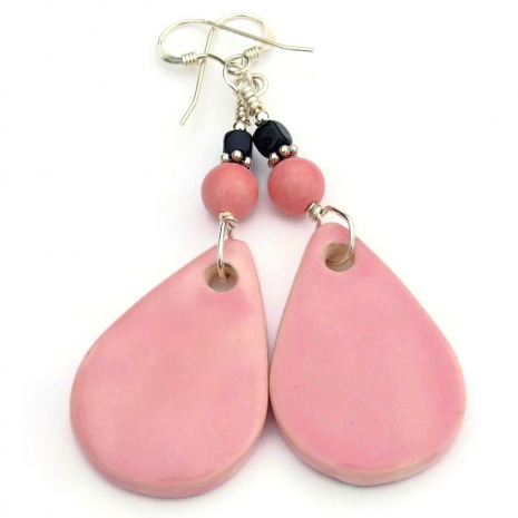 glazed pink back side of dog lover paw print earrings handmade