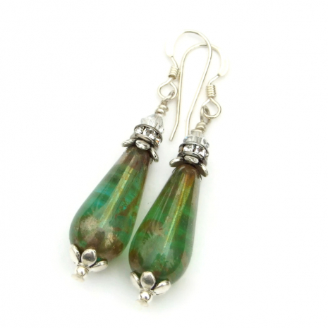 glowing green teardrop earrings gift for her