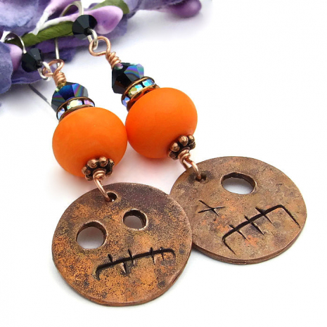 Halloween Goblin Earrings, Orange and Black Handmade Jewelry for Women ...
