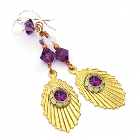 gold fans vintage crystals jewelry handmade gift for women