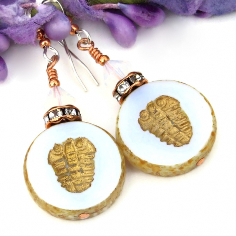 gold on white handmade trilobite jewelry