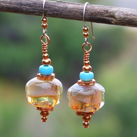 golden fairy opal lampwork foil earrings gift for women