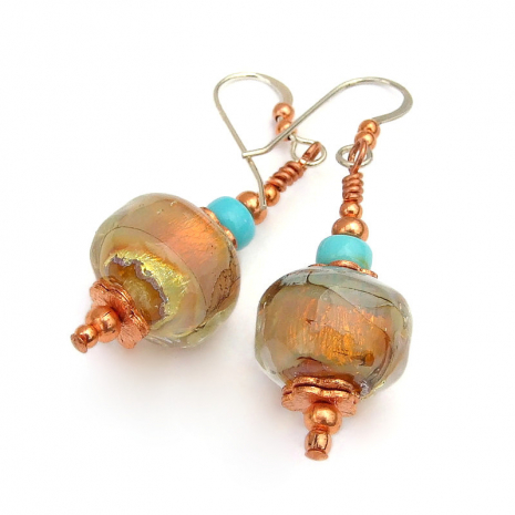 golden fairy opal lampwork foil jewelry gift for women