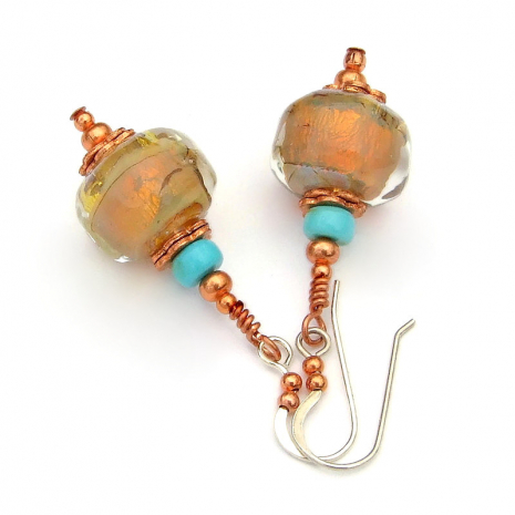 golden opal lampwork jewelry real turquoise copper