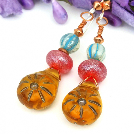 Unique summer sun earrings for her.