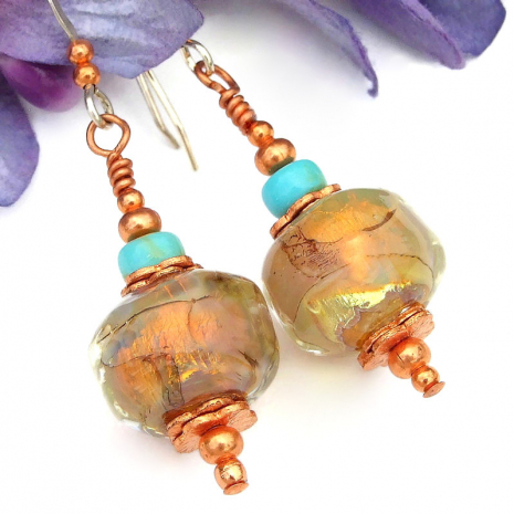 golden sunshine opal lampwork jewelry real turquoise handmade