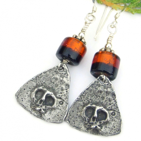 goth skull jewelry handmade halloween orange black