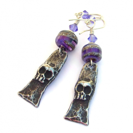 Goth skull jewelry purple lampwork gift for women