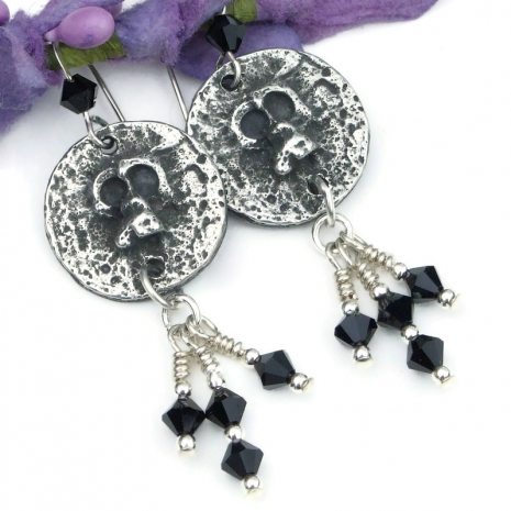 goth skull pewter jewelry handmade halloween black swarovski crystals