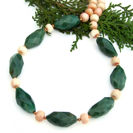 green aventurine and peach coral jewelry for women
