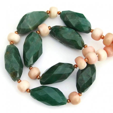 green and peach gemstone spring necklace for her