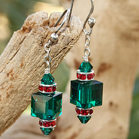 green and red christmas earrings handmade