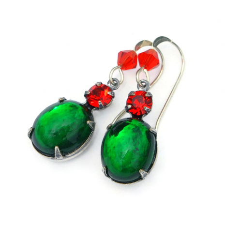 green red christmas earrings handmade jewelry gift for her