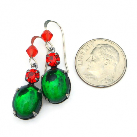green red christmas jewelry handmade earrings gift for her