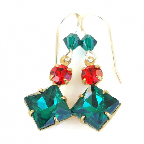 green red crystal christmas earrings handmade gift for women