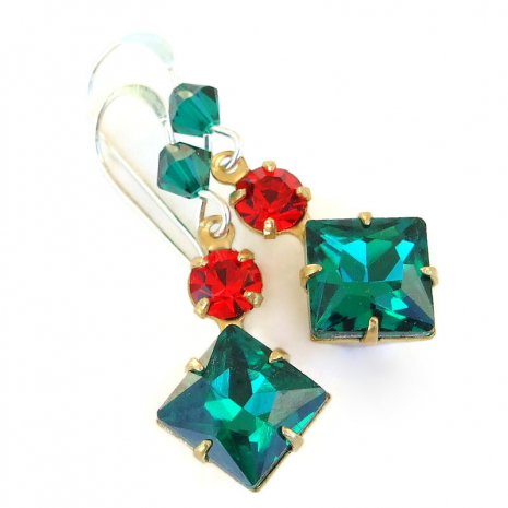 green red crystal christmas jewelry handmade gift for women
