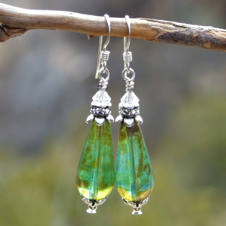 green teardrop earrings gift for women