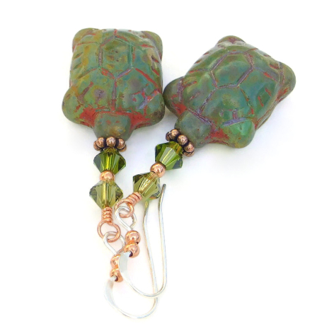green turtle czech glass jewelry handmade