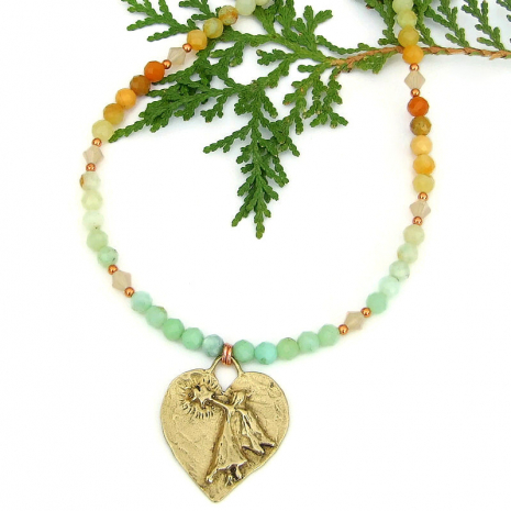 guardian angel star handmade bronze heart pendant necklace burma jade swarovski