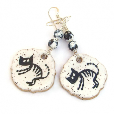halloween black cat skeleton jewelry gift for women